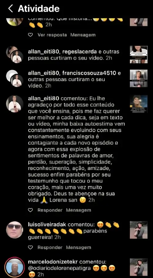 Depoimento real recebido por Lorene Patigra — Mudanças que você sente no corpo e na mente 8