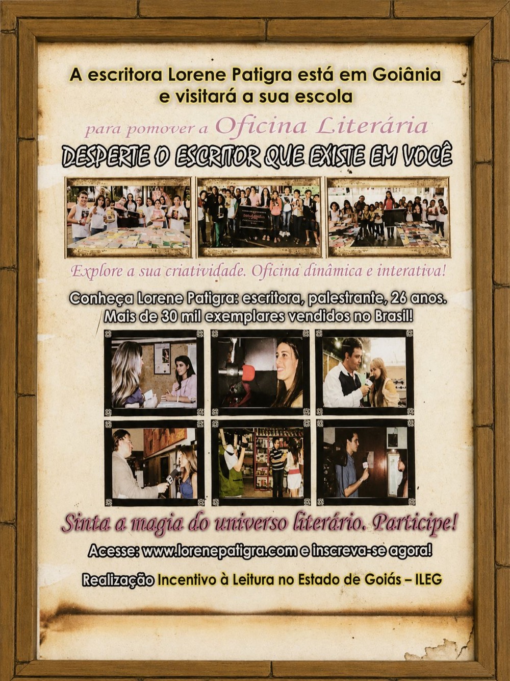 Lorene Patigra® promovendo a Oficina Literária em escolas de Goiânia, apoiando causas sociais de proteção a animais abandonados e crianças vítimas de violência