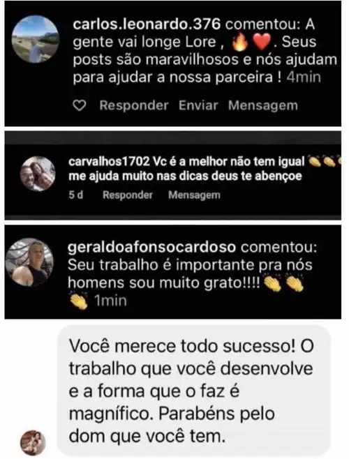 Depoimento real recebido por Lorene Patigra — Lorene Patigra® é a verdadeira Mentora de Homens 3