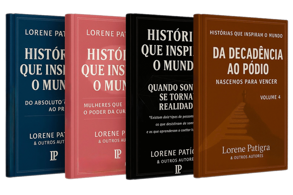 Imagem da coleção de livros Histórias que Inspiram o Mundo, da escritora Lorene Patígra, volumes: 1, 2, 3 e 4