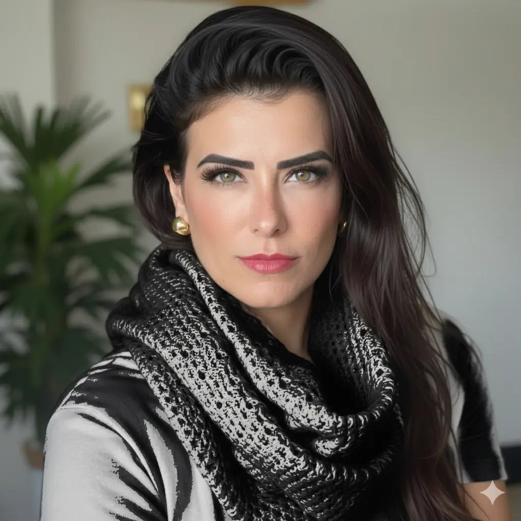 Lorene Patigra elegancia cachecol postura mestra da transmutação