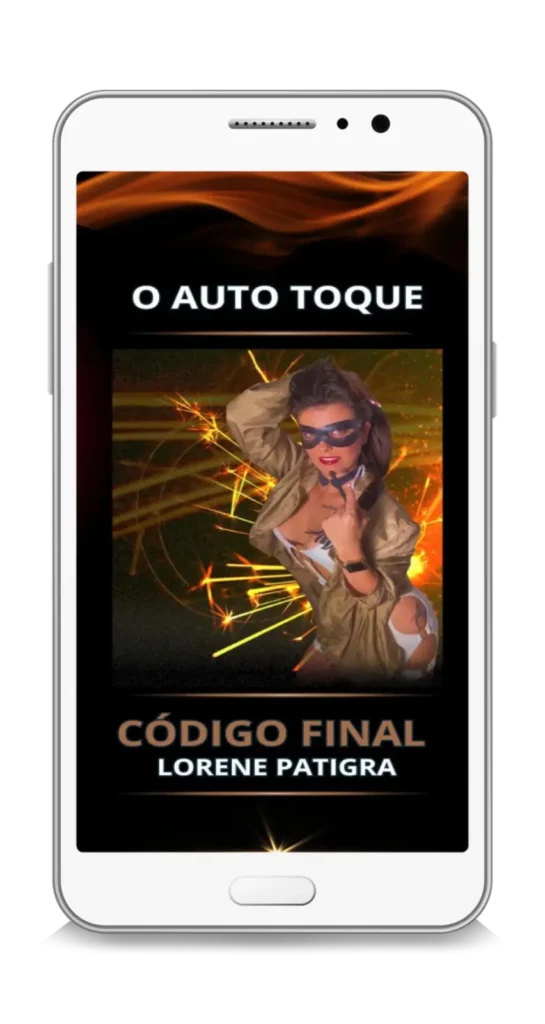 Aula sobre auto-toque exibida em celular, com técnica de energia vital e ativação da potência masculina.