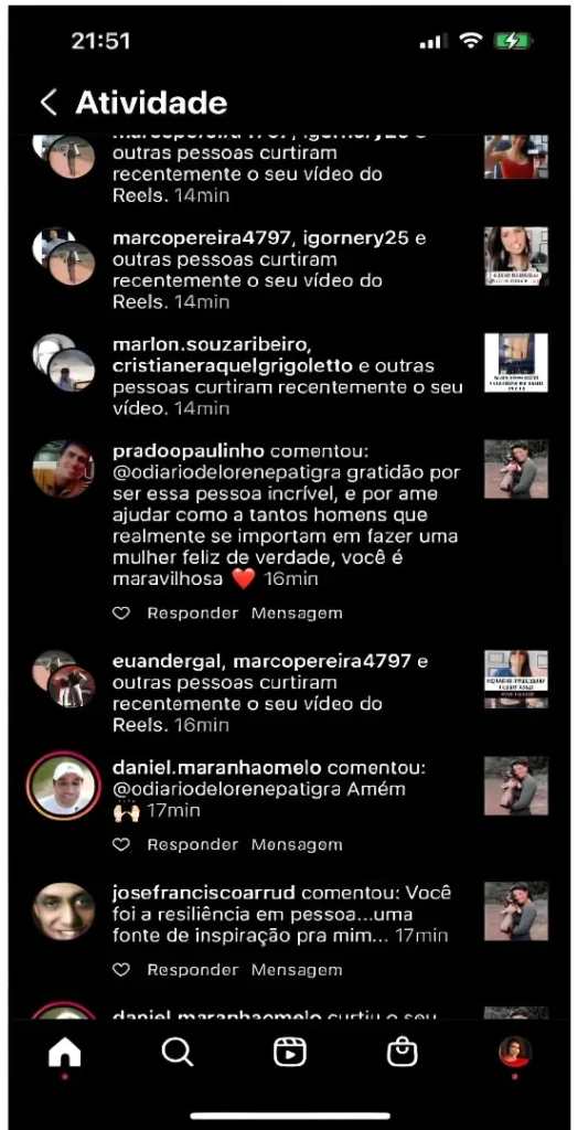 Homens agradecem a Lorene Patigra por conteúdos que despertam força, clareza e consciência em suas vidas.