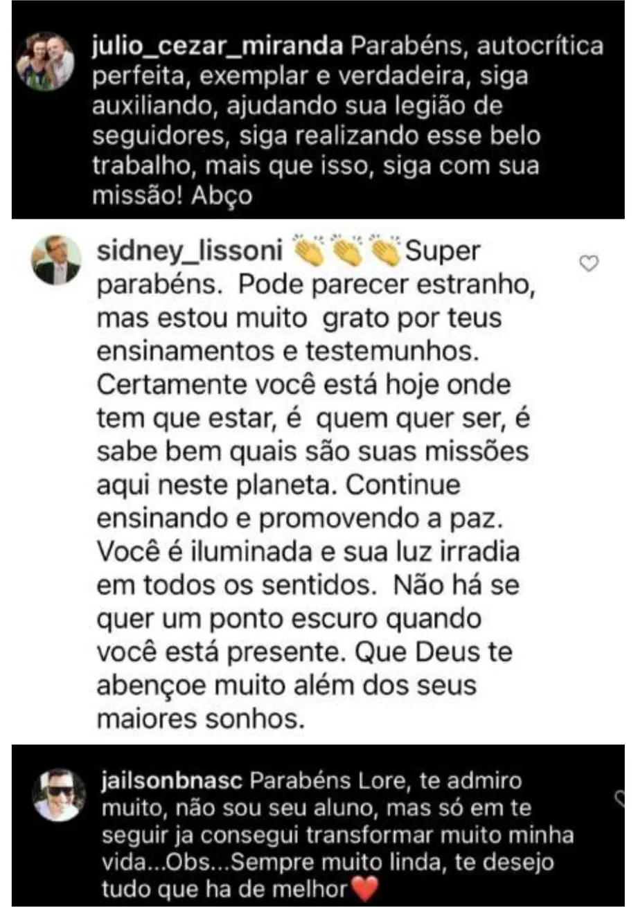 Print de agradecimento vindo de alguém que teve mudanças positivas com as dicas da Lorene.