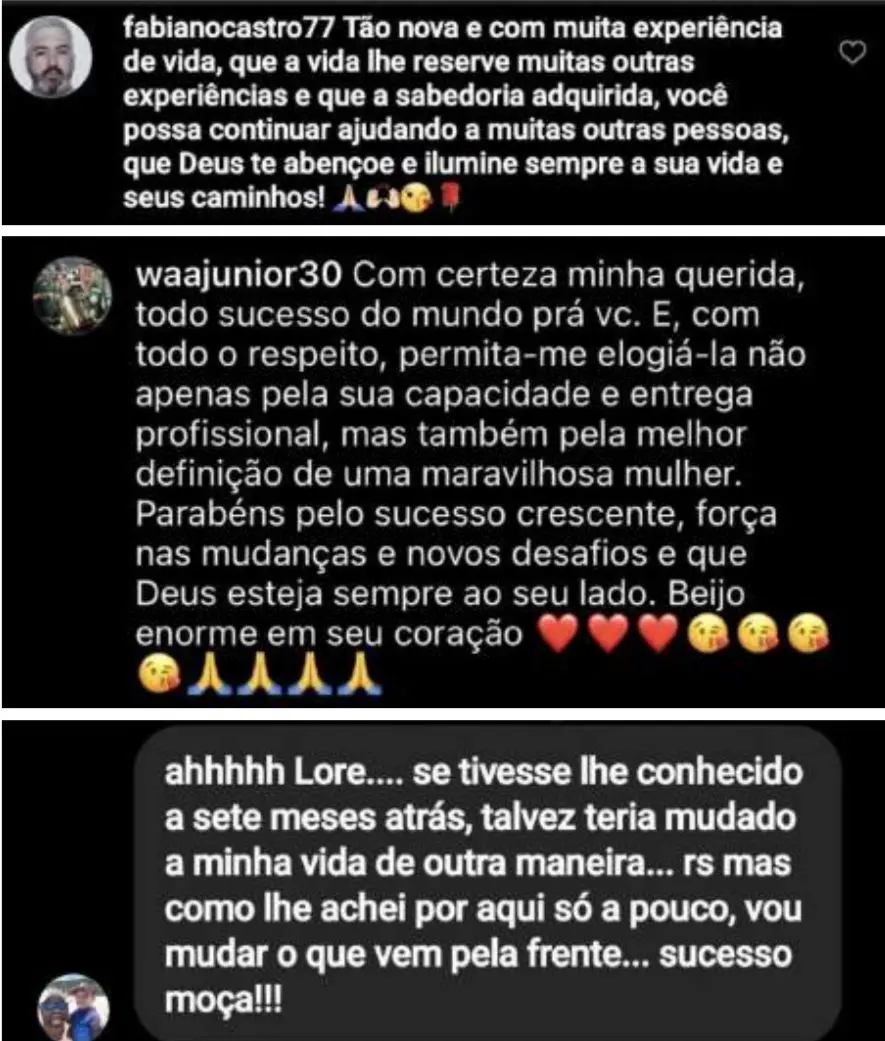 Agradecimento deixado em direct valorizando a escuta e o acolhimento nos conteúdos da Lorene.
