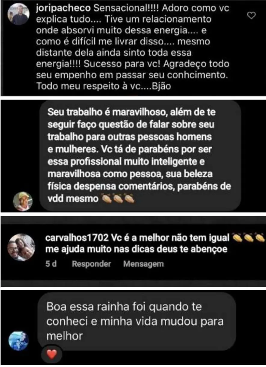 Mensagem recebida na antiga conta Diário de Lorene expressando reconhecimento e apoio.