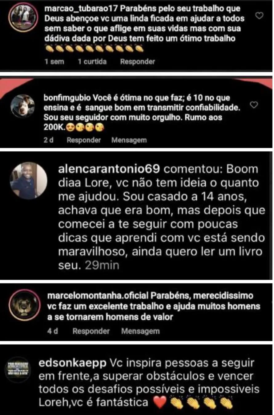 Feedback gentil evidenciando o impacto direto do trabalho de Lorene Patigra no Instagram.