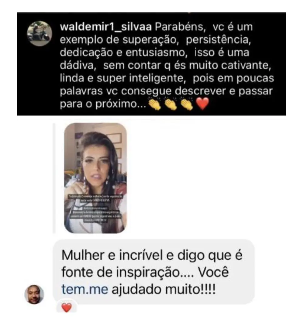 Mensagem que exalta o profissionalismo e entrega de Lorene Patigra aos homens que acompanham.