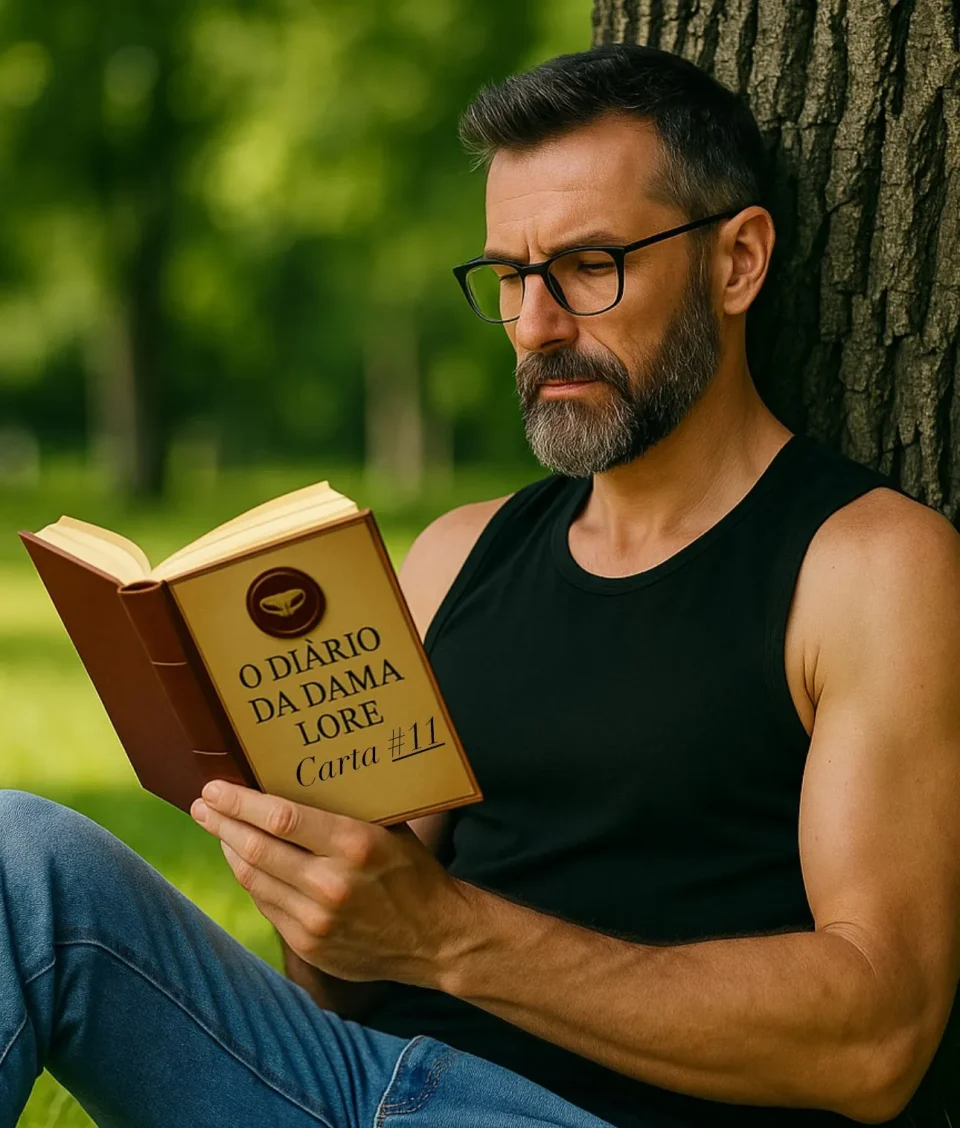 Homem lendo um livro com expressão séria, refletindo sobre os dilemas emocionais da Carta 11