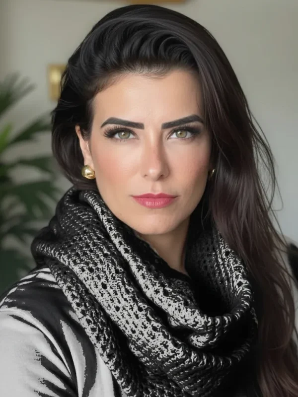 Lorene Patigra elegancia cachecol postura mestra da transmutação