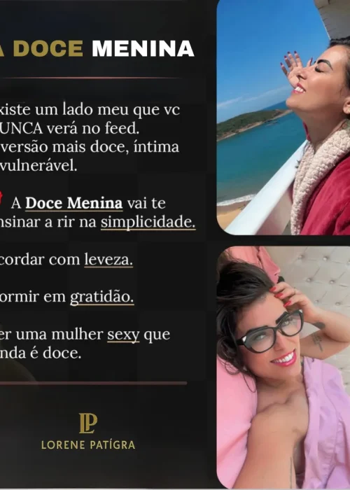 Lorene Patigra em dois momentos na varanda da sua cobertura, expressando leveza, doçura e feminilidade, em conexão profunda.